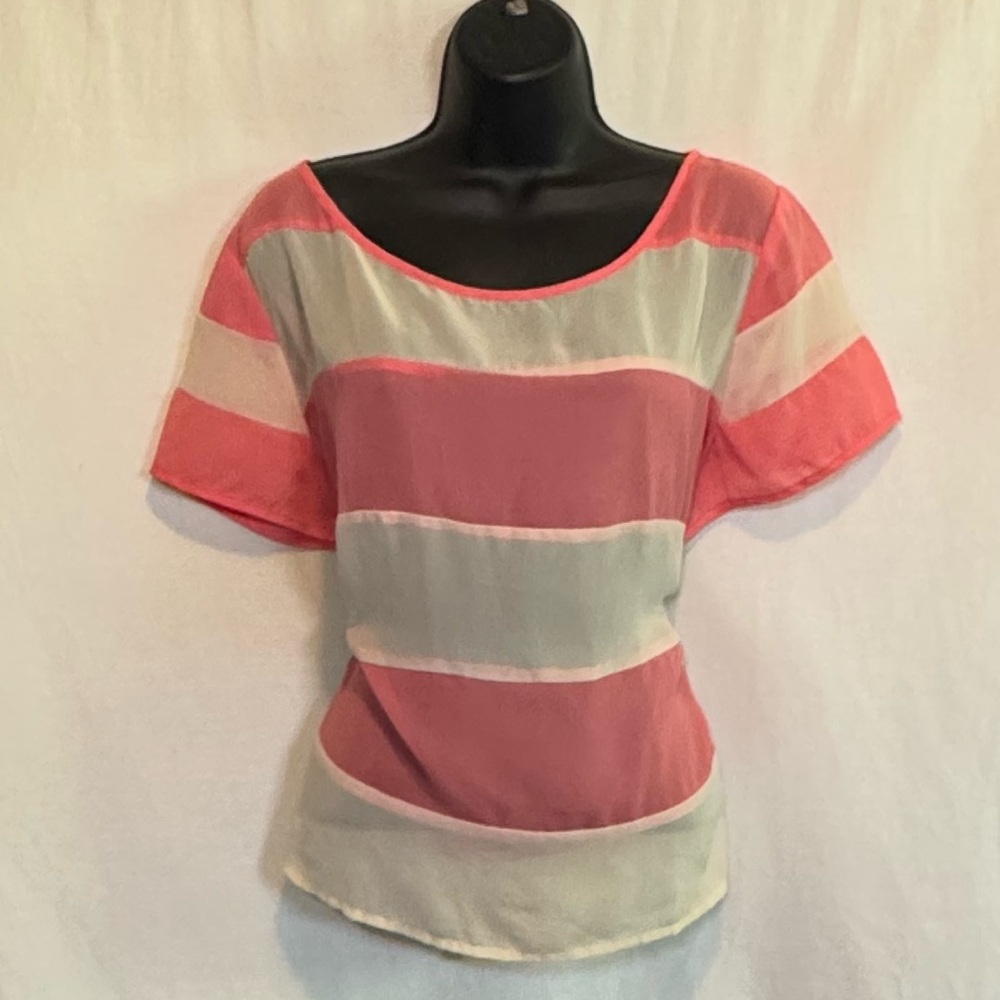H-113 Ashley Stewart PLUS SIZE 18/20 Pink & Cream Stripe Pullover Blouse